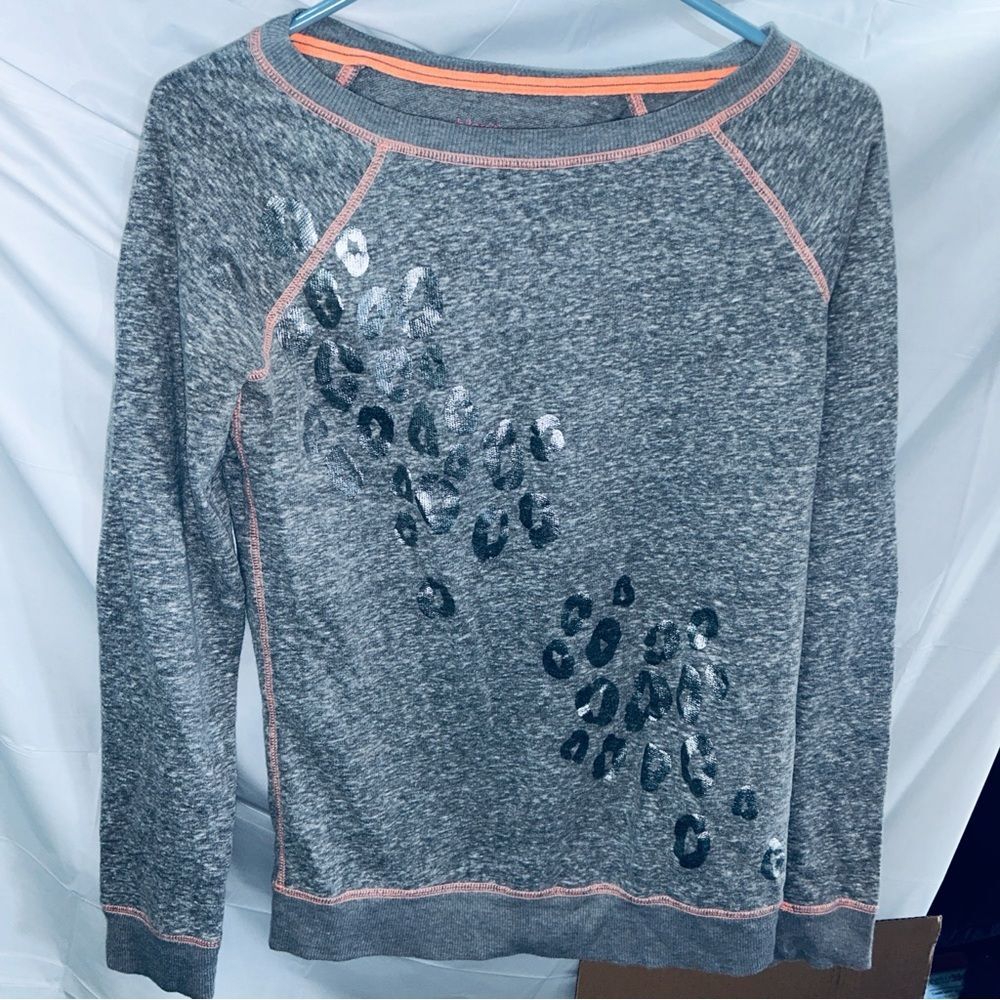 Preloved Long Sleeve Top Orange and Gray with Animal Print size XS